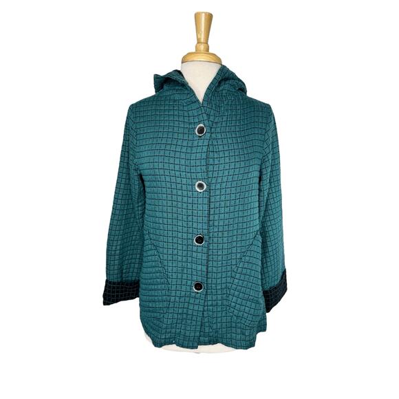 HABITAT Windowpane Quilted Hooded Lightweight Jacket in Teal & Black Size Small - Picture 1 of 10